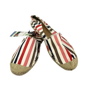 Joules Loafers Shoes Deck Shelbury Shoes size 11 Red Beige Blue Canvas Fringe